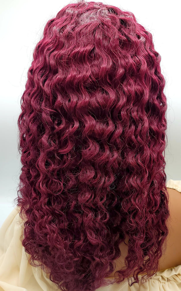 Alexis (Headband Wig - Kinky Water Wave Curly) | Burgundy Red