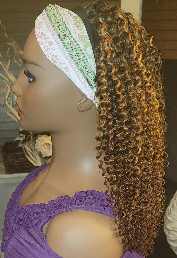Kinky Curly Headband Wig with highlights 